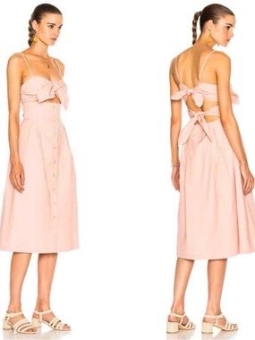Sea New York Blush Pink Midi Dress with Front Buttons and Back Tie